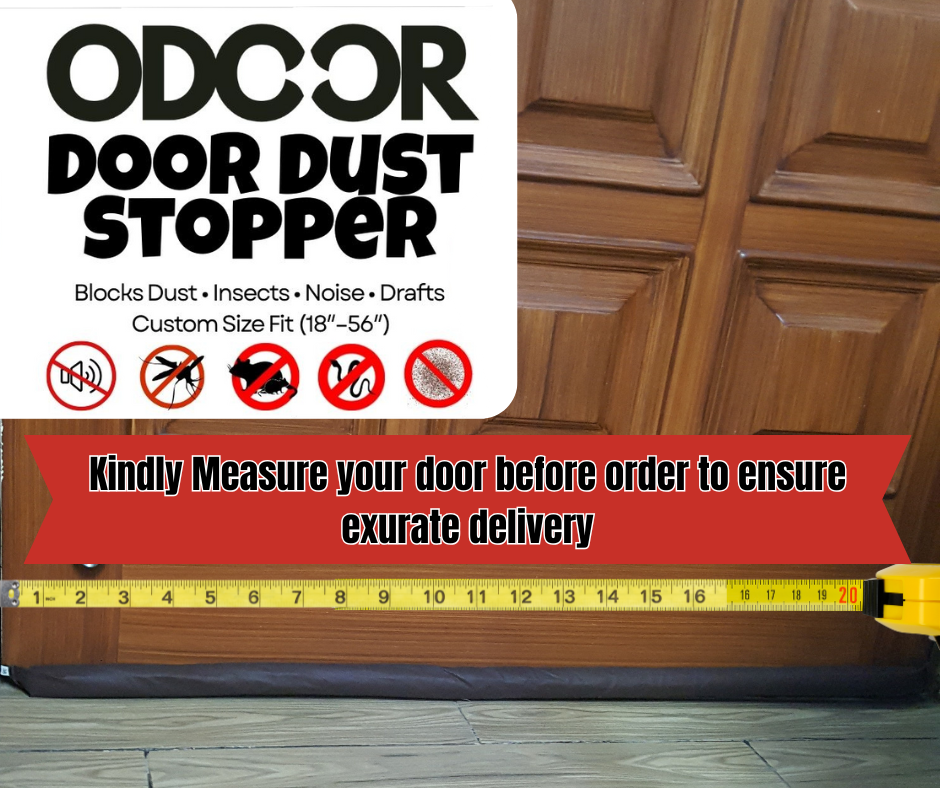 Illustration showing how to measure door width for a custom 18–56 inch door gap seal